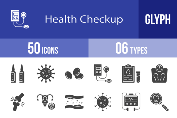 50 Health Checkup Glyph Icons: Essential Graphics for Branding