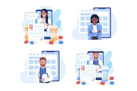 Telemedicine Illustration Set: Premium Graphics for Health Blogs